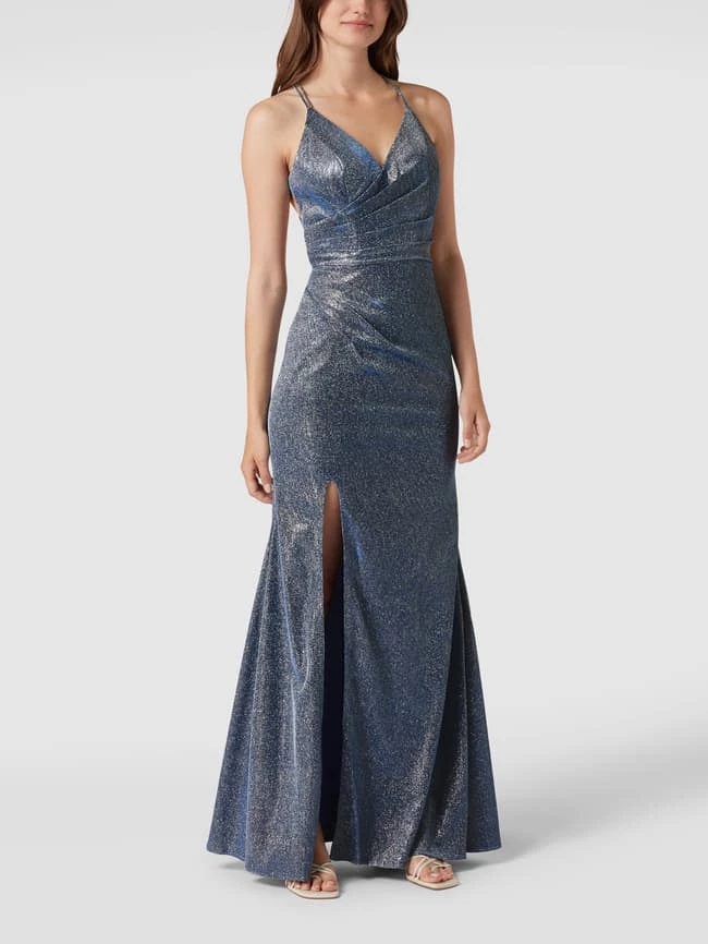 Unique Abendkleid In Maxilänge Mit V-Ausschnitt - Bleu 4 Unique Abendkleid In Maxilänge Mit V-Ausschnitt - Bleu – Bild 4