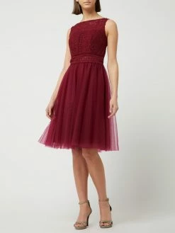 Luxuar Cocktailkleid Aus Mesh Und Spitze - Bordeaux Rot