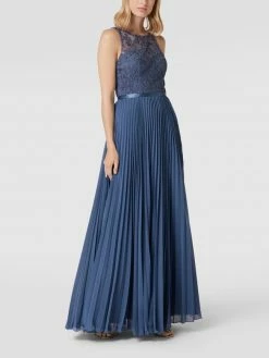 Luxuar Abendkleid In Maxilänge Mit Floraler Spitze - Blau