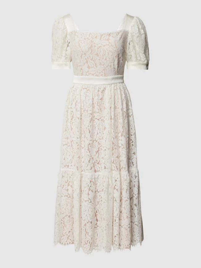 Swing Kurzärmeliges Cocktailkleid Mit Floralen Stickereien - Offwhite 2 Swing Kurzärmeliges Cocktailkleid Mit Floralen Stickereien - Offwhite – Bild 2