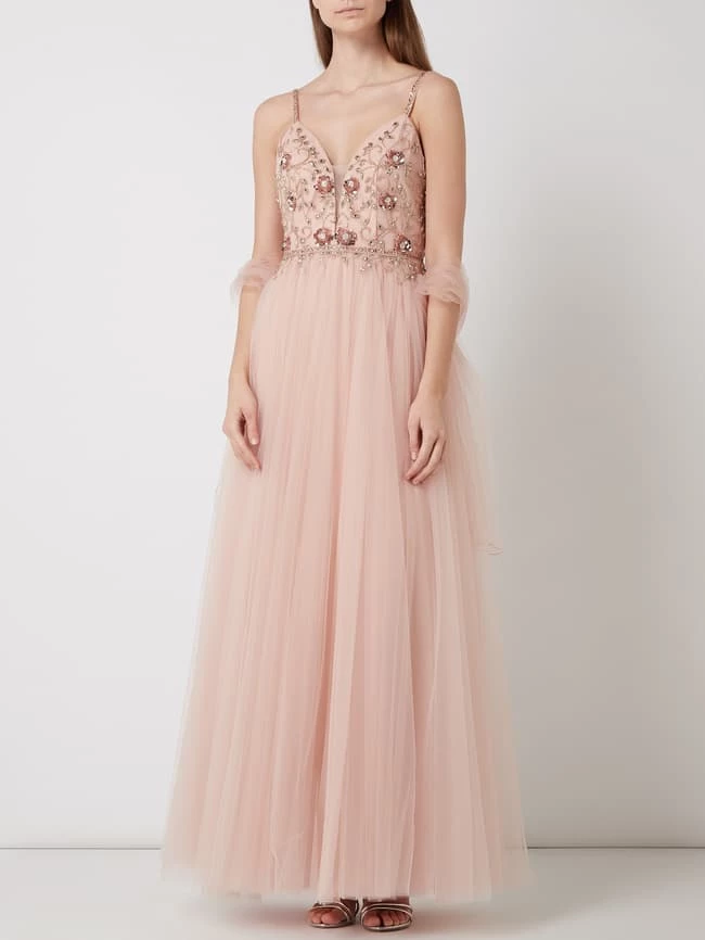 Unique Abendkleid Aus Tüll Mit Blüten-Applikationen - Rosé 5 Unique Abendkleid Aus Tüll Mit Blüten-Applikationen - Rosé – Bild 5