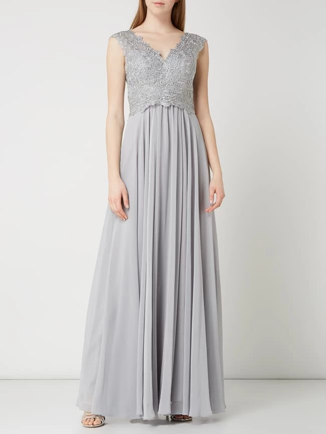 Luxuar Abendkleid Mit Ziersteinen - Mittelgrau 1 Luxuar Abendkleid Mit Ziersteinen - Mittelgrau