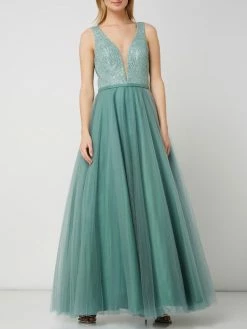 Luxuar Abendkleid Aus Mesh Mit Ziersteinen - Helltürkis