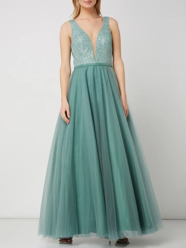 Luxuar Abendkleid Aus Mesh Mit Ziersteinen - Helltürkis 1 Luxuar Abendkleid Aus Mesh Mit Ziersteinen - Helltürkis