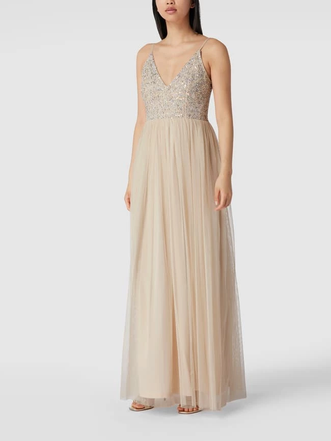 LACE & BEADS Abendkleid Mit Zierperlen Und Pailletten - Beige 1 LACE & BEADS Abendkleid Mit Zierperlen Und Pailletten - Beige