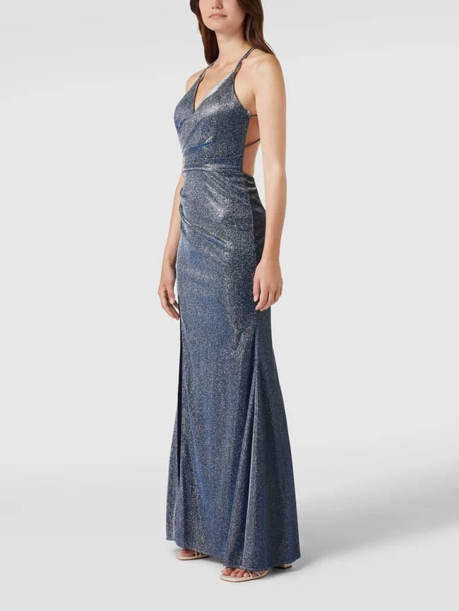 Unique Abendkleid In Maxilänge Mit V-Ausschnitt - Bleu 1 Unique Abendkleid In Maxilänge Mit V-Ausschnitt - Bleu