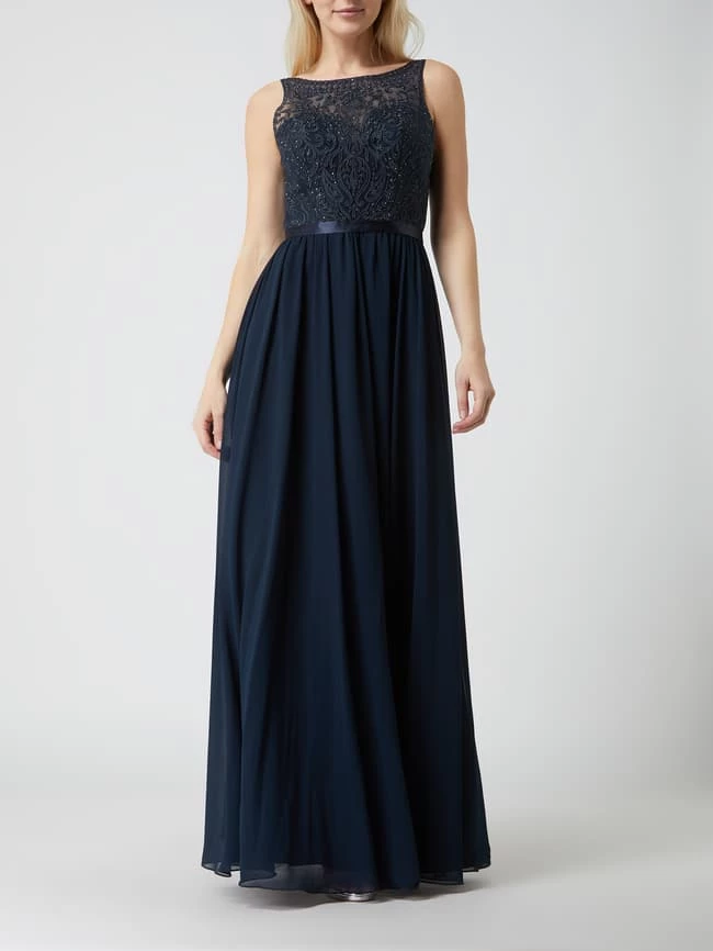Luxuar Abendkleid Mit Floralen Stickereien - Marineblau 1 Luxuar Abendkleid Mit Floralen Stickereien - Marineblau