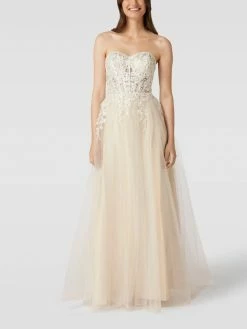 Unique Abendkleid Mit Floraler Stickerei - Beige