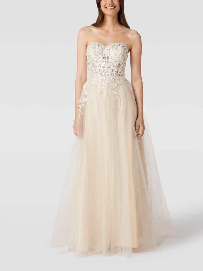 Unique Abendkleid Mit Floraler Stickerei - Beige 1 Unique Abendkleid Mit Floraler Stickerei - Beige