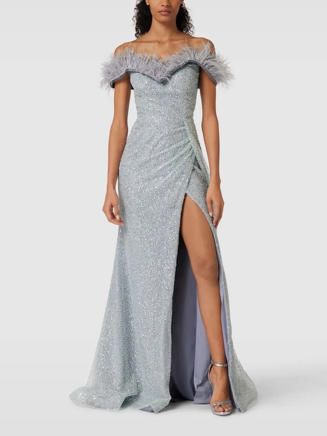 Luxuar Abendkleid Mit Paillettenbesatz - Rauchblau 1 Luxuar Abendkleid Mit Paillettenbesatz - Rauchblau