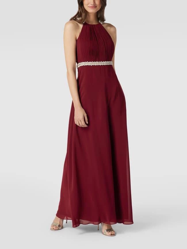 V.M. Abendkleid In Maxilänge Mit Strasssteinbesatz - Kirschrot 1 V.M. Abendkleid In Maxilänge Mit Strasssteinbesatz - Kirschrot