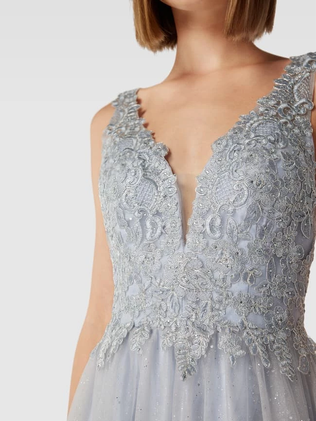 Mascara Abendkleid Mit Floralem Muster - Rauchblau 3 Mascara Abendkleid Mit Floralem Muster - Rauchblau – Bild 3