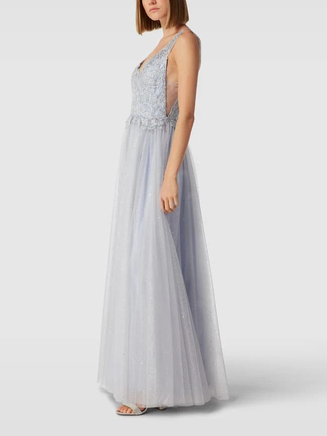 Mascara Abendkleid Mit Floralem Muster - Rauchblau 4 Mascara Abendkleid Mit Floralem Muster - Rauchblau – Bild 4