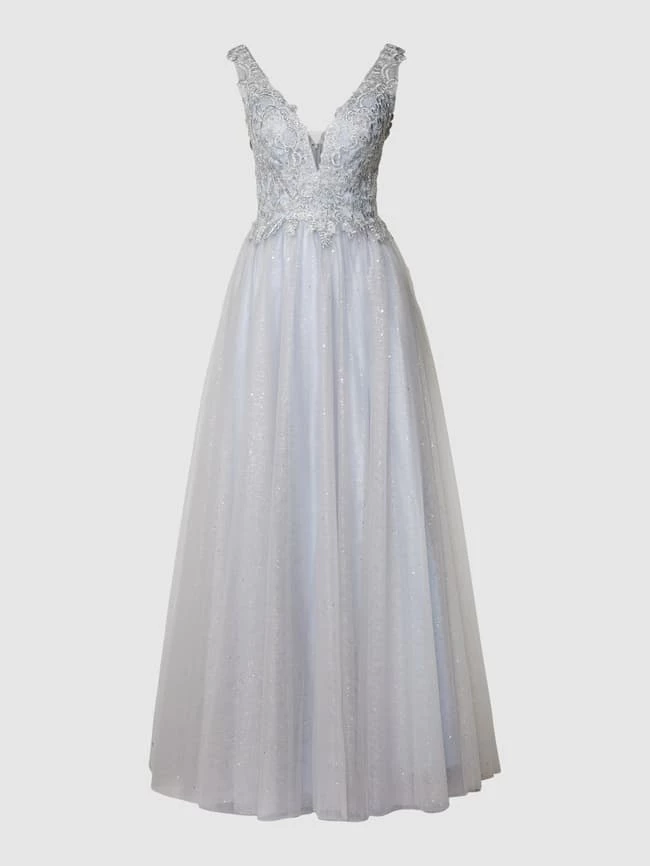 Mascara Abendkleid Mit Floralem Muster - Rauchblau 2 Mascara Abendkleid Mit Floralem Muster - Rauchblau – Bild 2