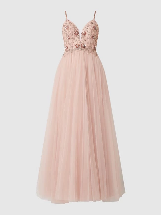 Unique Abendkleid Aus Tüll Mit Blüten-Applikationen - Rosé 2 Unique Abendkleid Aus Tüll Mit Blüten-Applikationen - Rosé – Bild 2