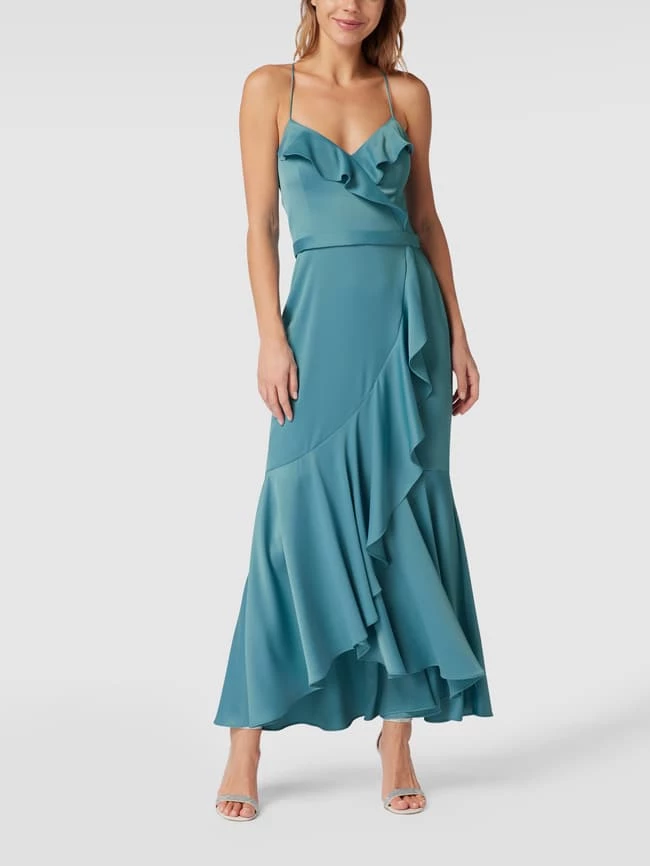 V.M. Abendkleid Mit Volants - Ozean Blau 1 V.M. Abendkleid Mit Volants - Ozean Blau