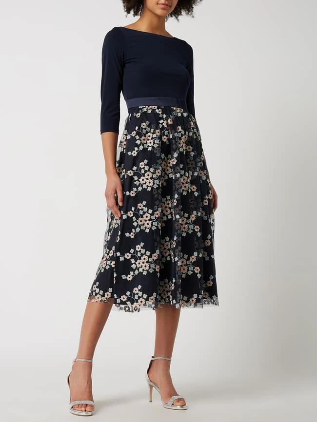 Swing Cocktailkleid Mit 3/4-Arm - Dunkelblau 1 Swing Cocktailkleid Mit 3/4-Arm - Dunkelblau