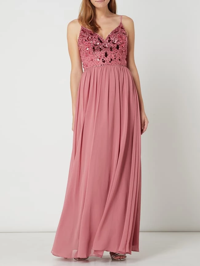 Mascara Abendkleid Aus Mesh Und Chiffon - Altrosa 1 Mascara Abendkleid Aus Mesh Und Chiffon - Altrosa