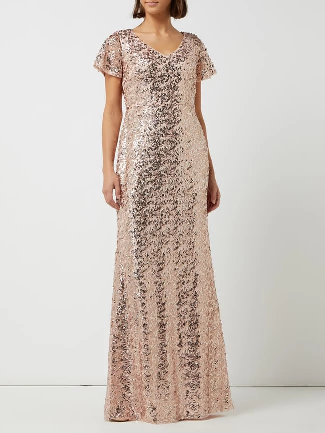 Christian Berg Cocktail Abendkleid Aus Tüll Mit Pailletten - Metallic Rosa Meliert 1 Christian Berg Cocktail Abendkleid Aus Tüll Mit Pailletten - Metallic Rosa Meliert