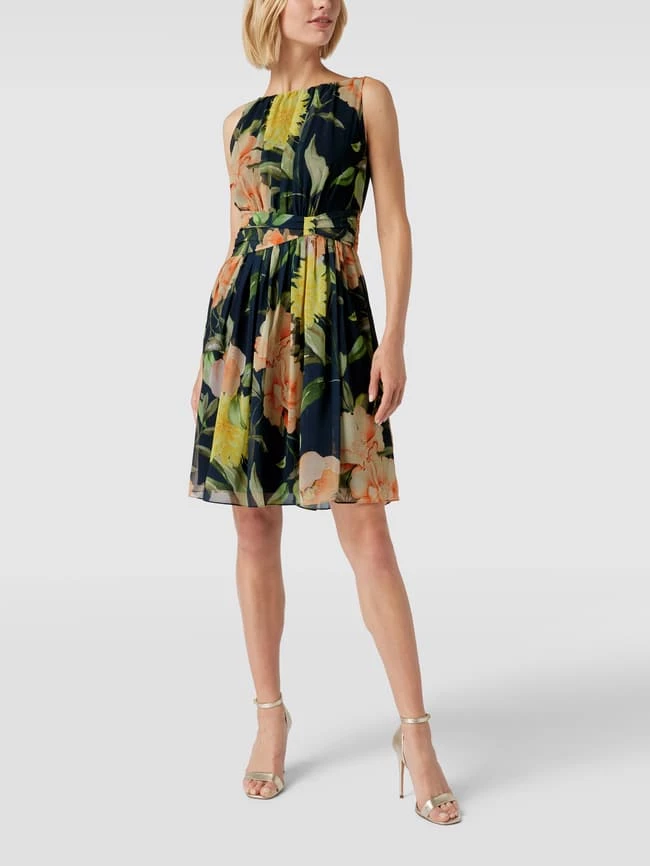 Swing Cocktailkleid Mit Floralem Allover-Muster - Dunkelblau 1 Swing Cocktailkleid Mit Floralem Allover-Muster - Dunkelblau