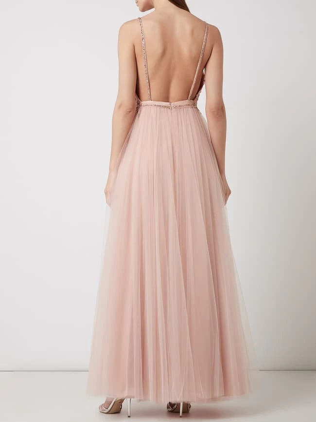 Unique Abendkleid Aus Tüll Mit Blüten-Applikationen - Rosé 4 Unique Abendkleid Aus Tüll Mit Blüten-Applikationen - Rosé – Bild 4