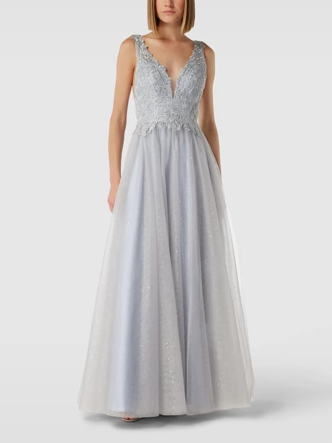 Mascara Abendkleid Mit Floralem Muster - Rauchblau 1 Mascara Abendkleid Mit Floralem Muster - Rauchblau