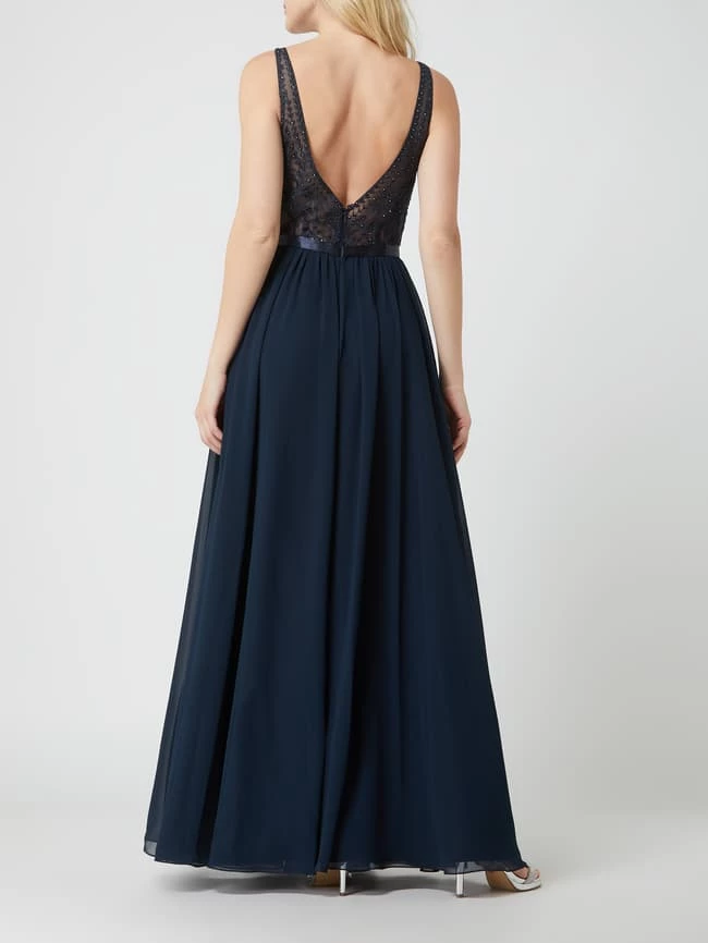 Luxuar Abendkleid Mit Floralen Stickereien - Marineblau 4 Luxuar Abendkleid Mit Floralen Stickereien - Marineblau – Bild 4