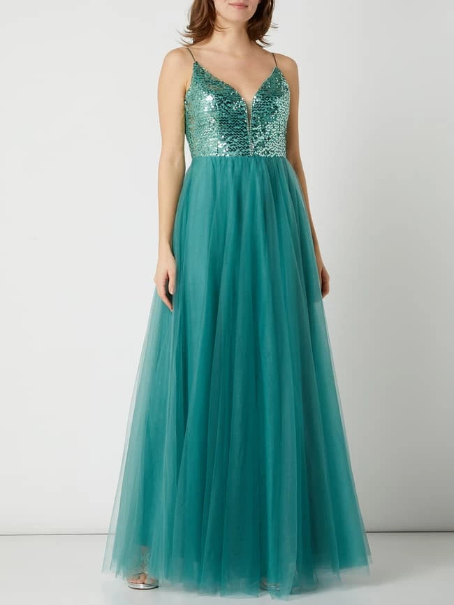 V.M. Abendkleid Aus Tüll Mit Pailletten - Grün 1 V.M. Abendkleid Aus Tüll Mit Pailletten - Grün