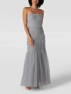 LACE & BEADS Trägerloses Abendkleid Mit Smok-Details - Graphit