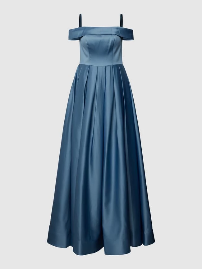 Unique Abendkleid In Maxilänge Mit Carmen-Ausschnitt - Bleu 2 Unique Abendkleid In Maxilänge Mit Carmen-Ausschnitt - Bleu – Bild 2