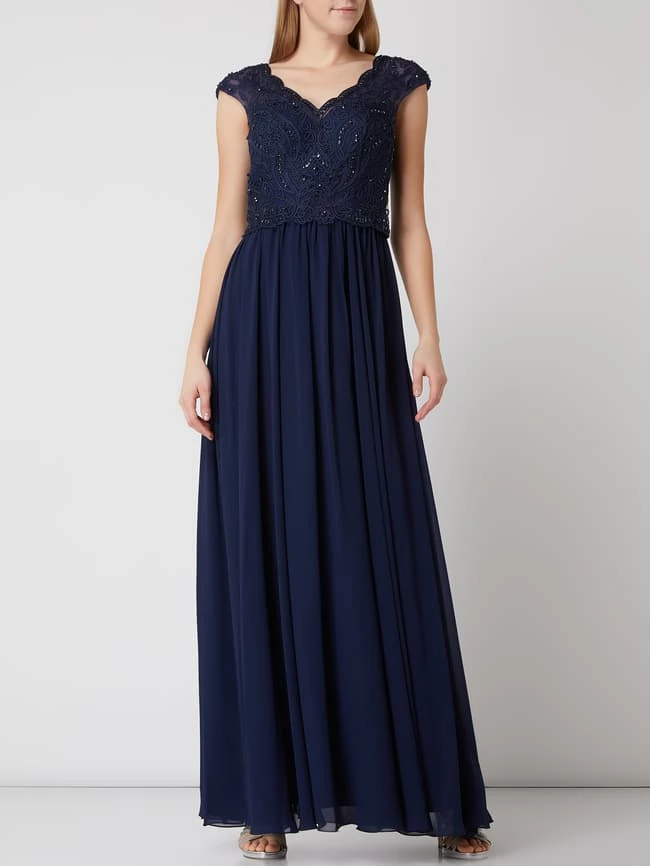 Luxuar Abendkleid Mit Zierborten Und Ziersteine - Dunkelblau 1 Luxuar Abendkleid Mit Zierborten Und Ziersteine - Dunkelblau