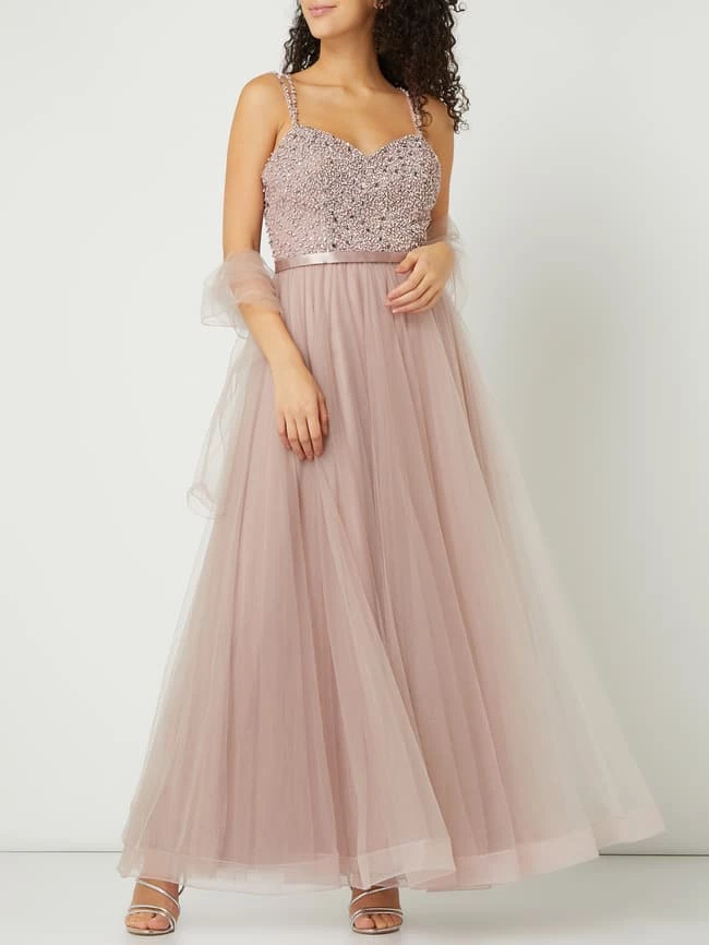 Unique Abendkleid Aus Tüll Mit Strasssteinen - Mauve 5 Unique Abendkleid Aus Tüll Mit Strasssteinen - Mauve – Bild 5